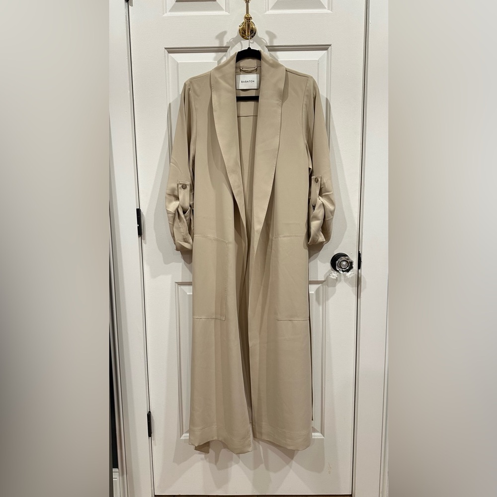 Aritzia Babaton Classic Beige Silky Trench Coat NWOT